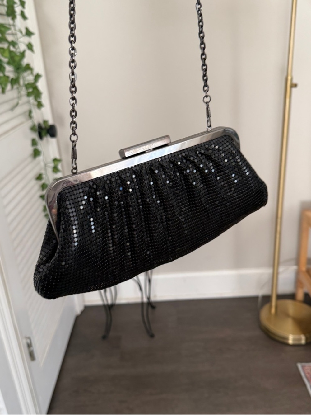 Black Sequin Evening Clutch with Chain Strap